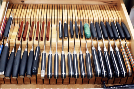 David's new knife drawer, his "pride and joy." Photographed by Constance Schiano