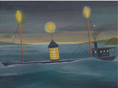 GEOFFREY PARKER LIGHTHOUSE BUOY SHIP ACRYLIC ON BOARD 26 X 33 INCHES